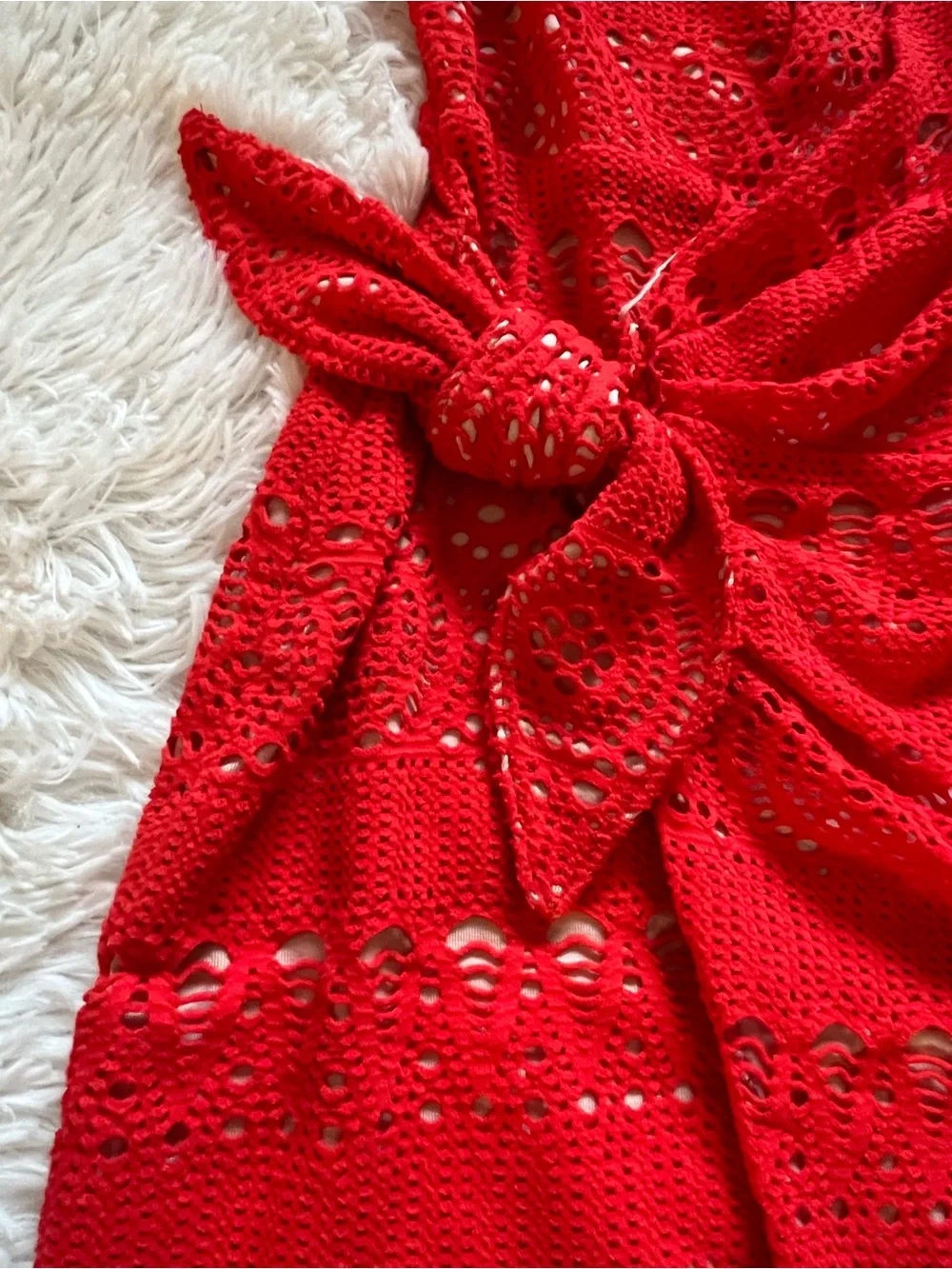 Free People Oceanside Red Crochet Strapless Knotted Mini Dress NWT